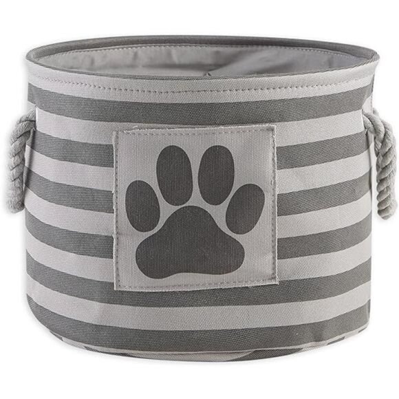 Pet Storage Collection Striped Paw Patch Bin, Small Round, Grayz, Medium Breeds - Picture 7 of 7